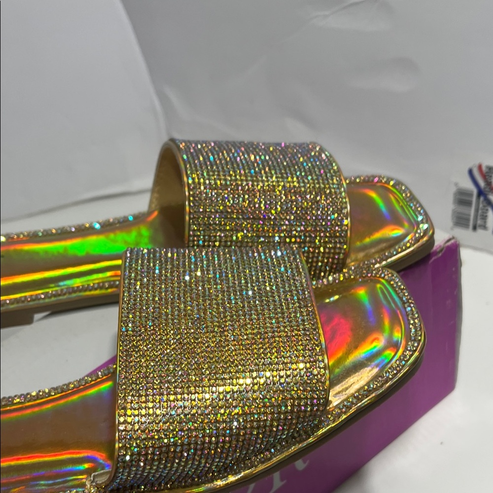 H2K Gold Rhinestone Slide Sandals - Picture 6 of 16